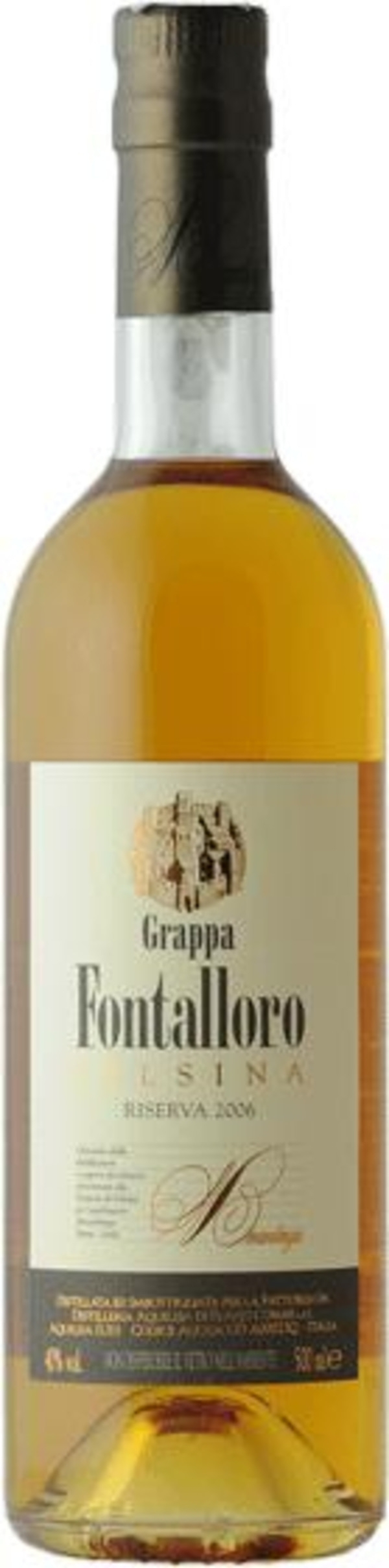 Grappa Fontalloro Isina Reserva 2006, eine Flasche Spirituose, Alkohol