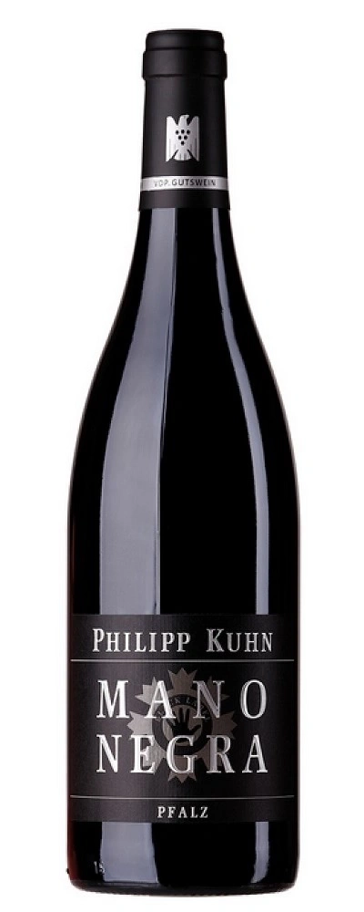 Wein-Flasche, schwarz, Philipp Kuhn, Mano Negra, Pfalz, Logo, Getränk, Alkohol