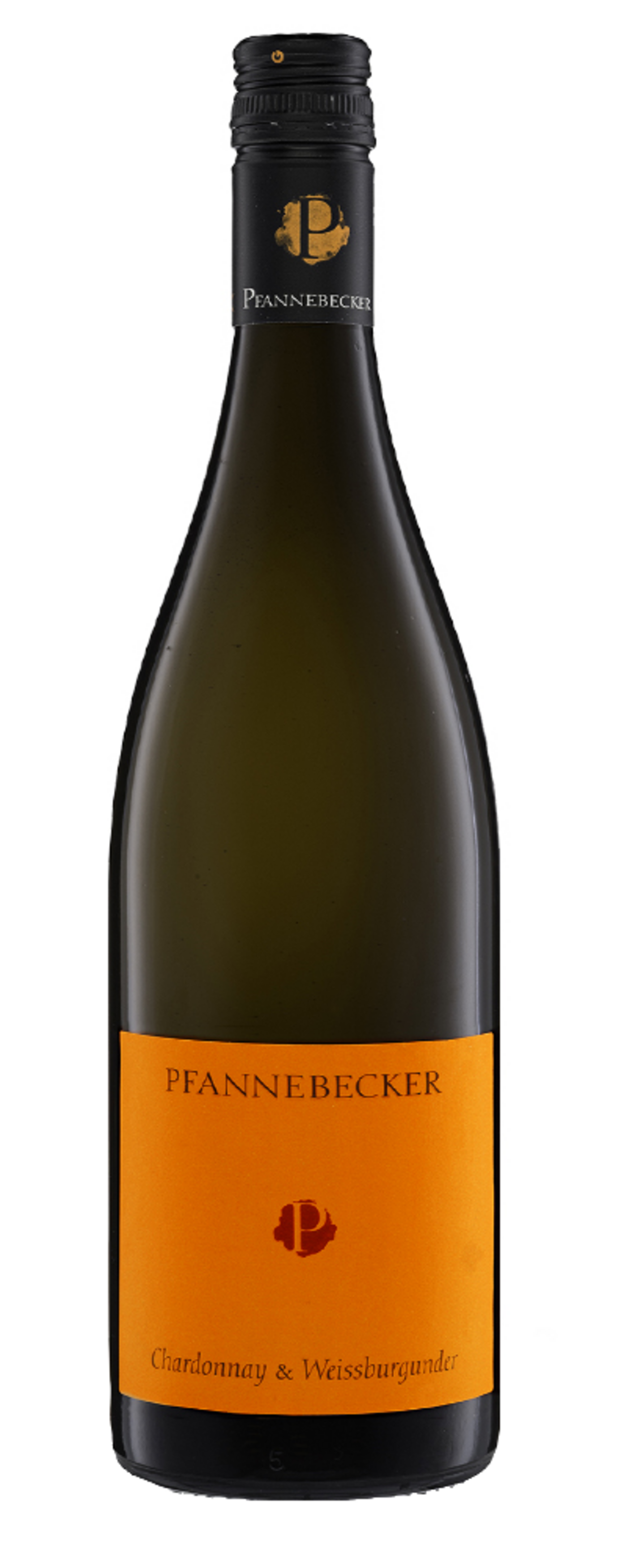Weinflasche von Pfannebecker mit Chardonnay & Weissburgunder Etikett