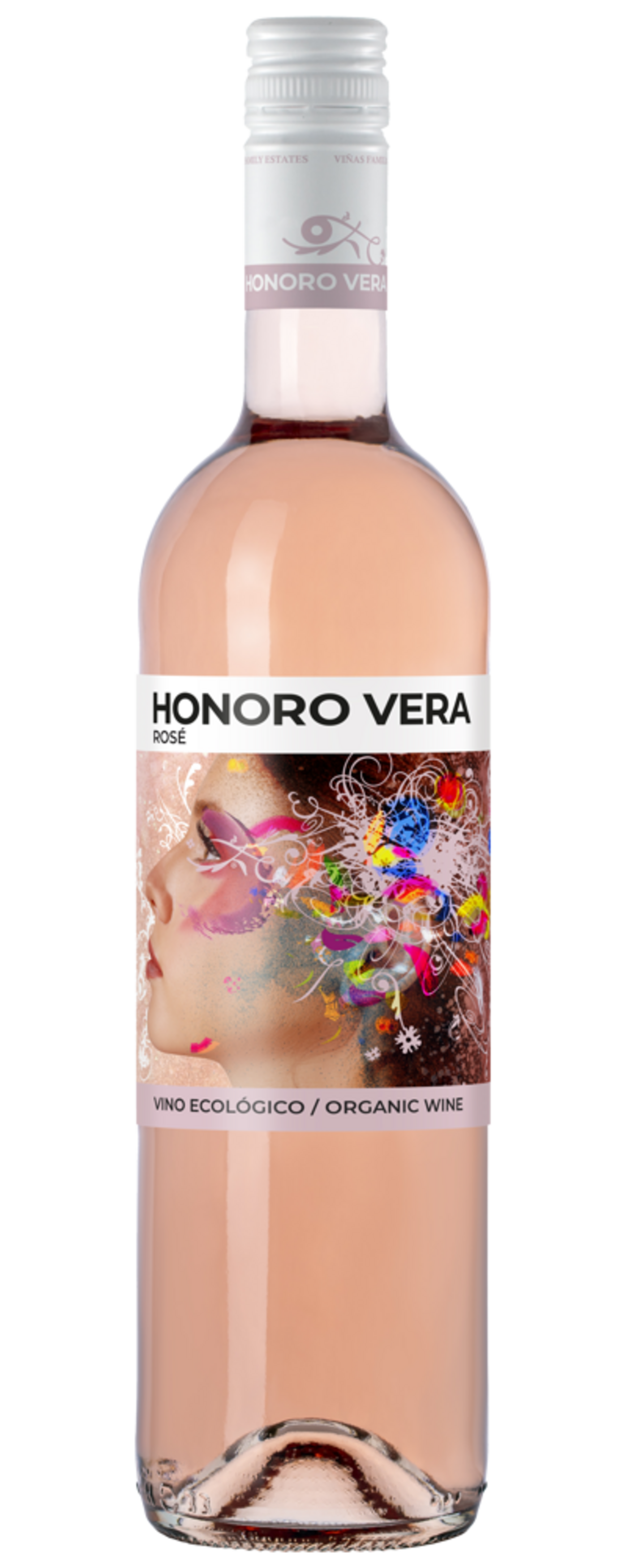 Honoro Vera Rosé Wein, Bio-Wein, Frauengesicht, farbenfroh, Flasche, Rosa