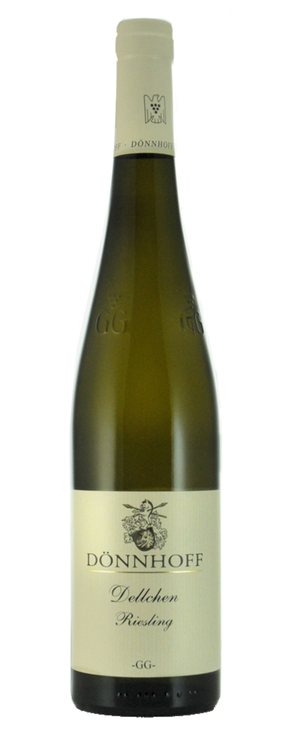 Weinflasche DÖNNHOFF Dellchen Riesling, grün, Etikett, Flasche, Wein, Getränk