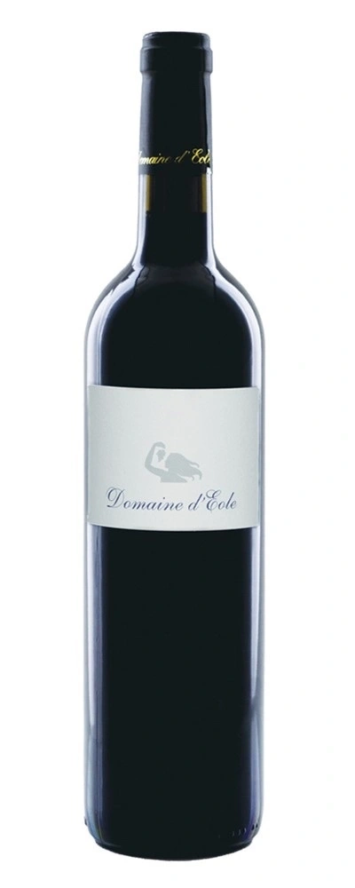 Wein-Flasche mit Etikett, Domaine d'Ecole, dunkles Rot, isoliert auf weißem Hintergrund