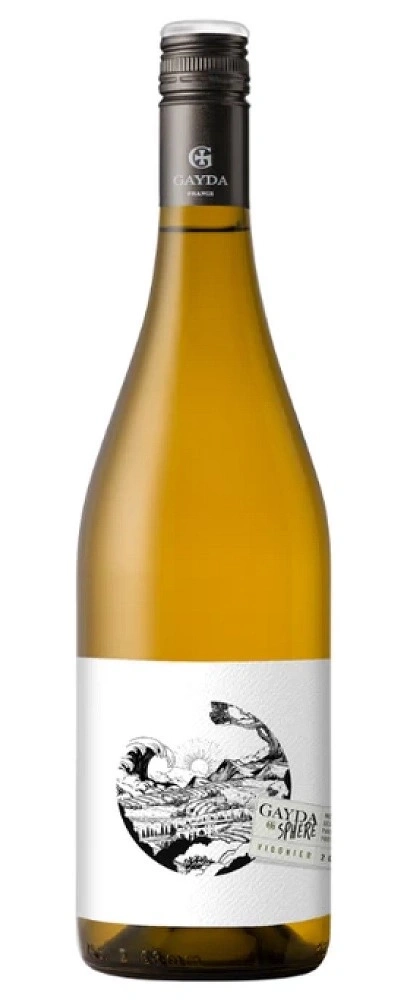 Weinflasche mit Etikett, Gayda, Frankreich, Vignier, weißer Wein, Alkoholgetränk