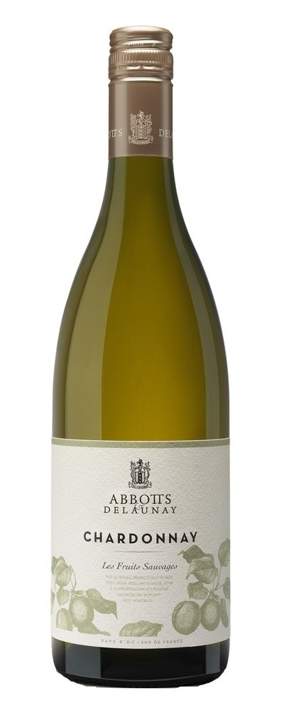 Eine Flasche Chardonnay-Wein mit dem Etikett "Les Fruits Sauvages".