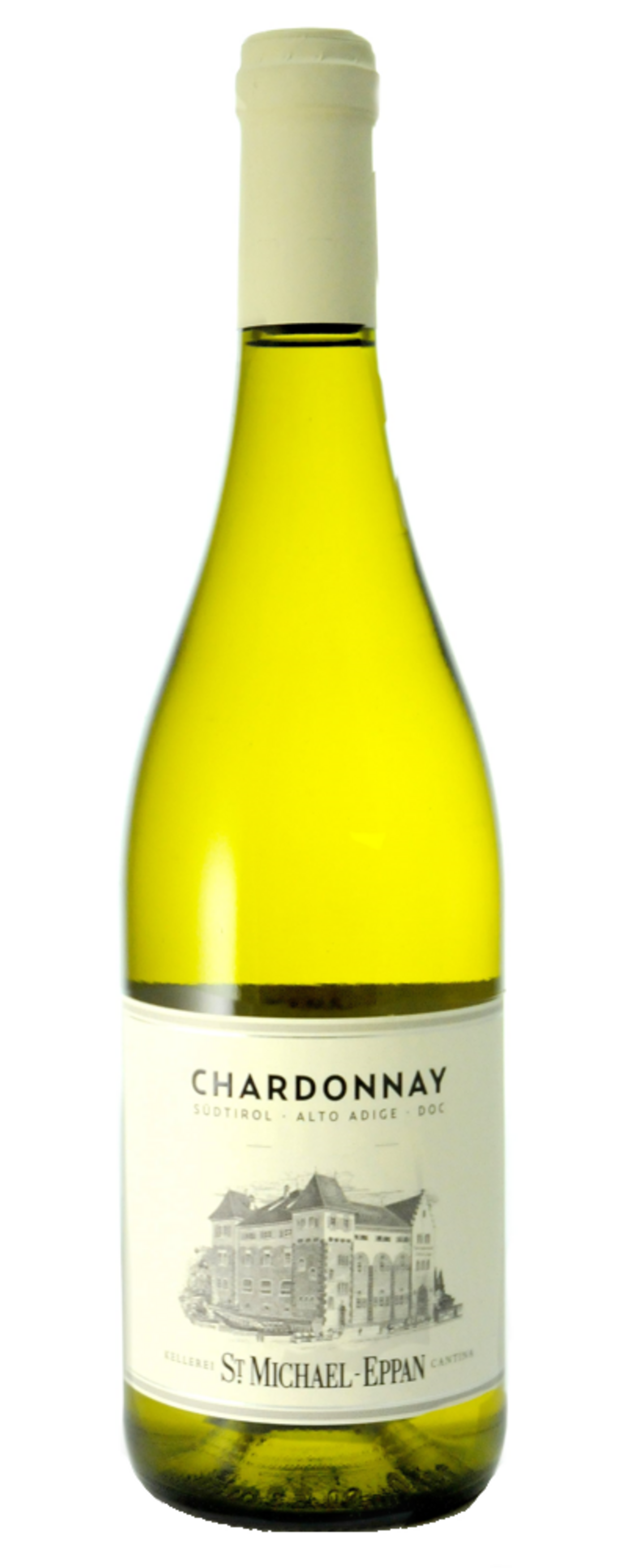 Weinflasche mit Chardonnay-Etikett, St. Michael-Eppan, Südtirol, Alto Adige, DOC.