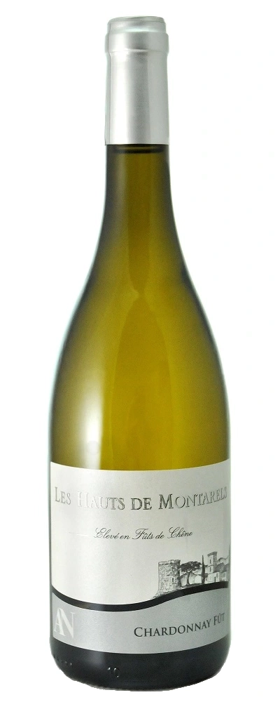 Weinflasche mit Etikett, Les Hauts de Montarels Chardonnay Fût.