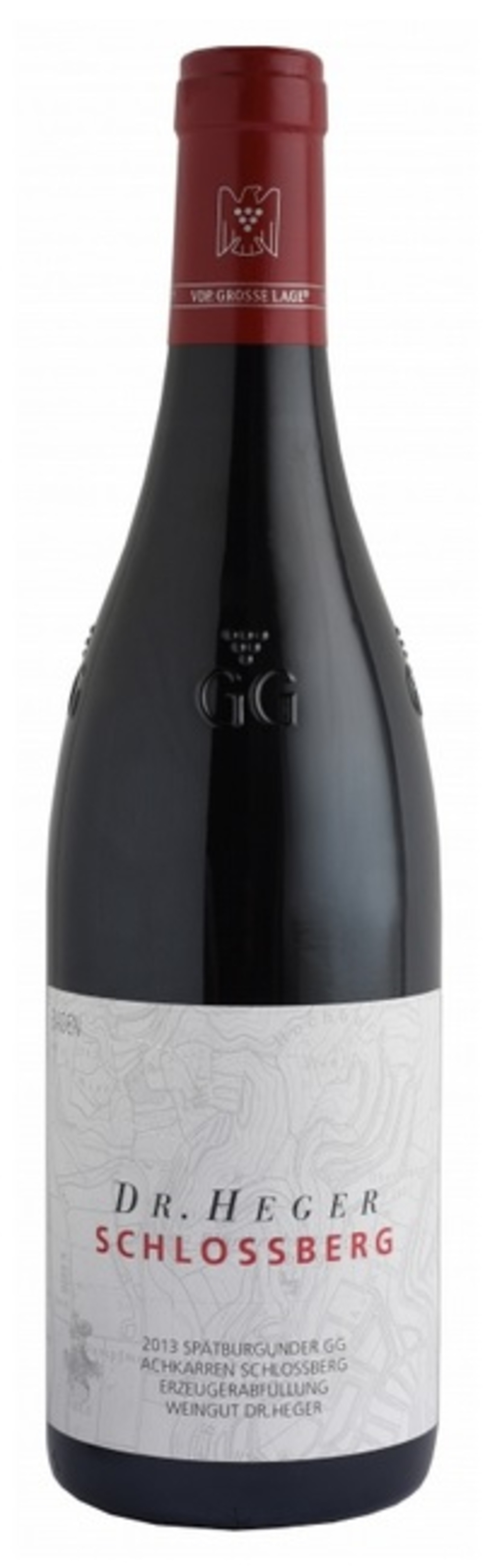 Weinflasche Dr. Heger Schlossberg, Spätburgunder, Wein, Rotwein, 2013, Achkarren