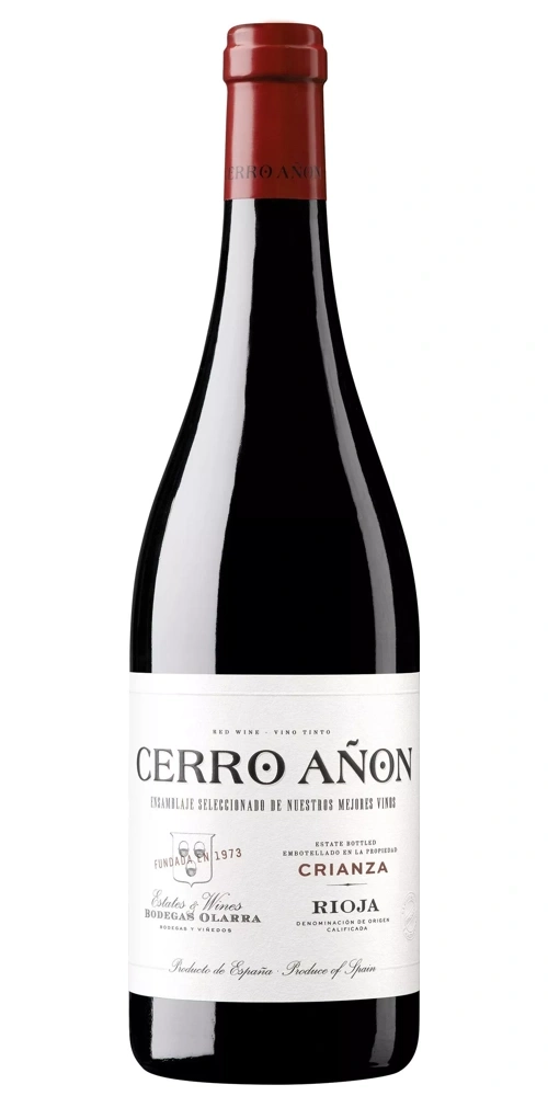Eine Flasche Rotwein von Cerro Añon, Rioja Crianza, aus Spanien.