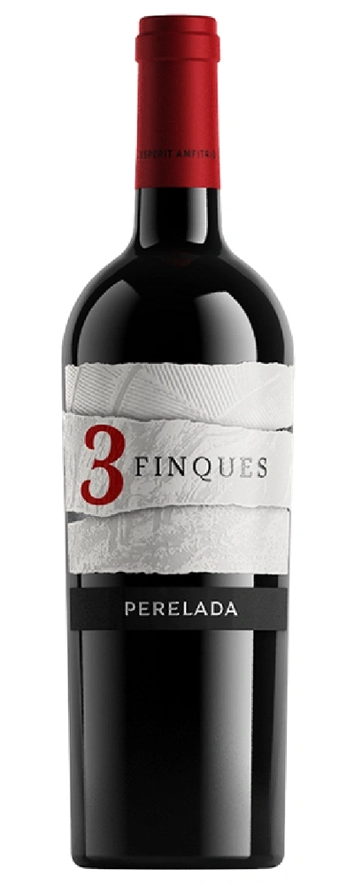 Eine Flasche Rotwein mit dem Etikett 3 Finques Perelada