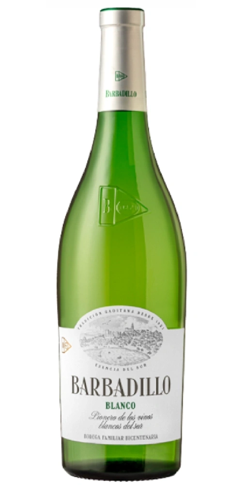 Eine Flasche weißer Wein mit dem Namen Barbadillo Blanco.