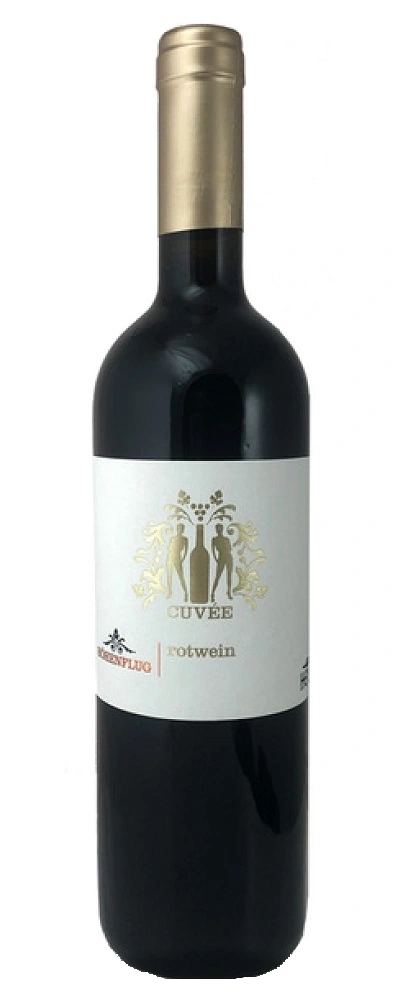 Wein Cuvée Rotwein Flasche mit goldenem Verschluss und Etikett