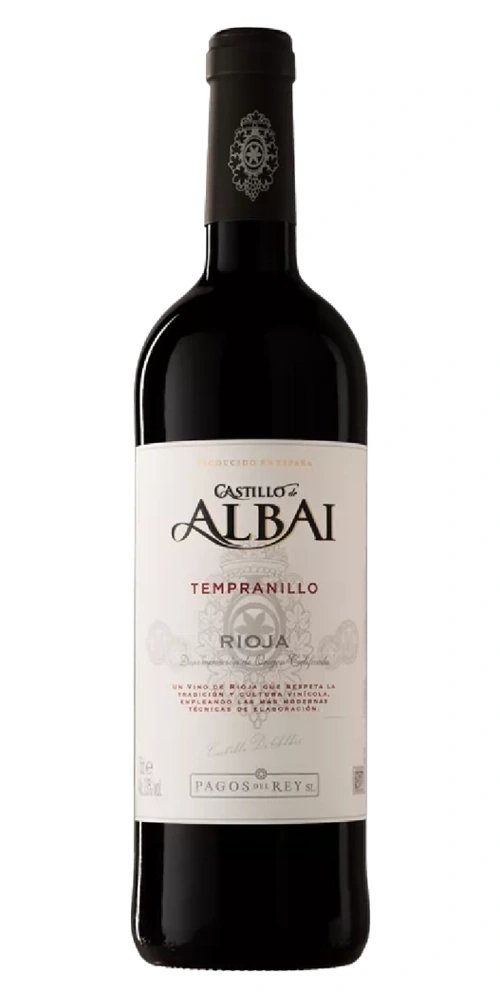 Eine Flasche Rotwein mit dem Etikett Castillo de Albei Tempranillo Rioja