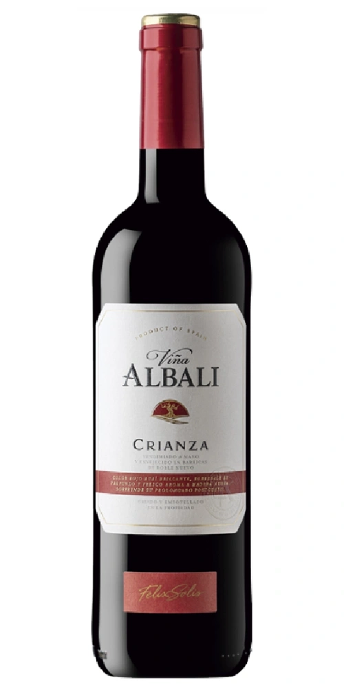 Eine Flasche Rotwein von Viña Albali Crianza, Felix Solis.
