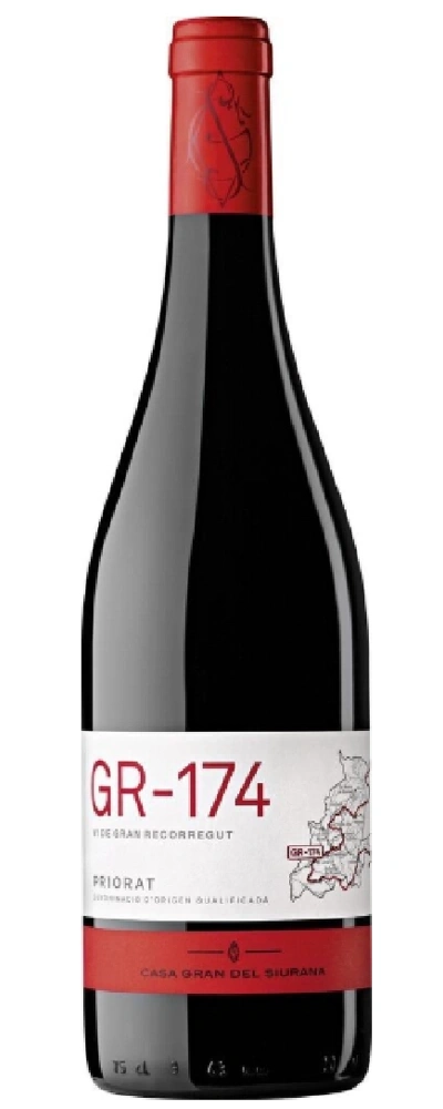 Eine Flasche Rotwein mit dem Etikett GR-174 Priorat