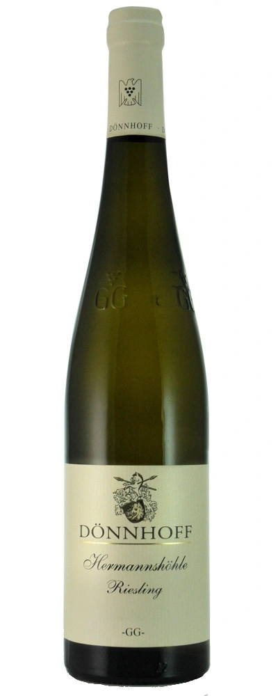 Weinflasche DÖNNHOFF Hermannshöhle Riesling, GG, grüne Flasche, Etikett, Wein