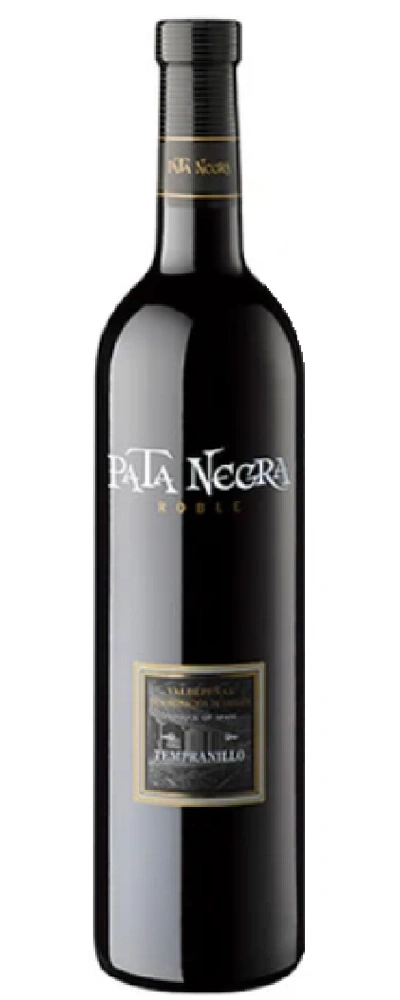 Eine Flasche Rotwein der Marke Pata Negra, Sorte Tempranillo.