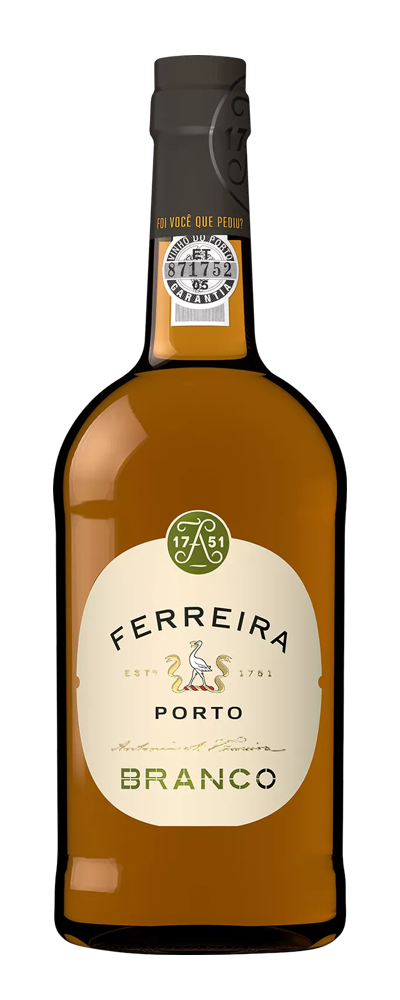 Flasche Ferreira Porto Branco Wein auf weißem Hintergrund
