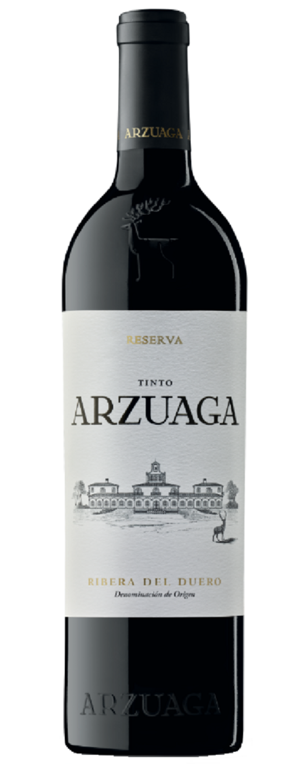 Arzuaga Reserva Tinto Wein. Flasche mit Etikett und Hirsch-Logo. Ribera del Duero.
