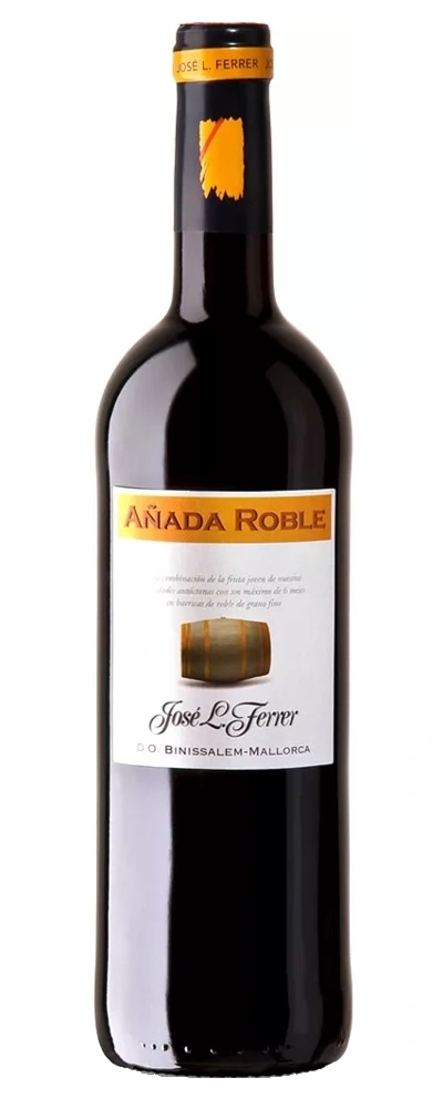 Eine Flasche Rotwein mit dem Etikett "Añadada Roble" von José L. Ferrer.