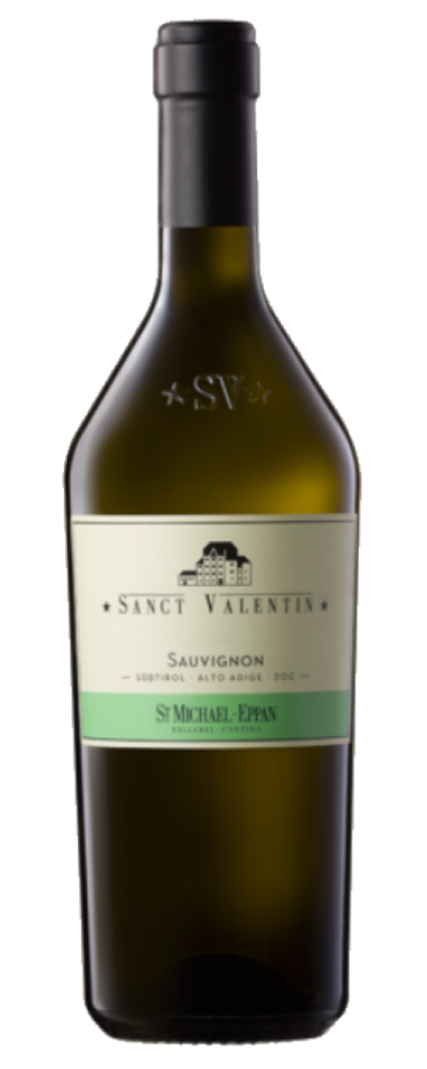 Weinflasche mit Etikett 'Sanct Valentin Sauvignon' aus Südtirol, Alto Adige, DOC.