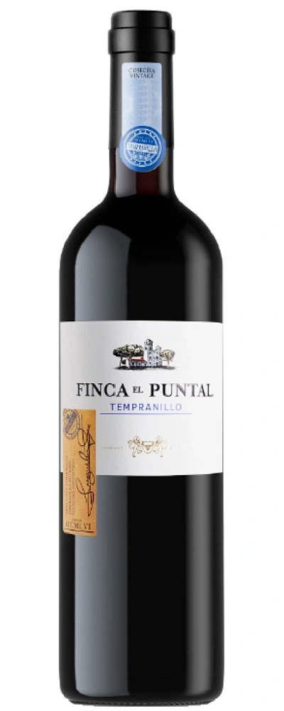 Flasche Rotwein mit Etikett Finca El Puntal Tempranillo