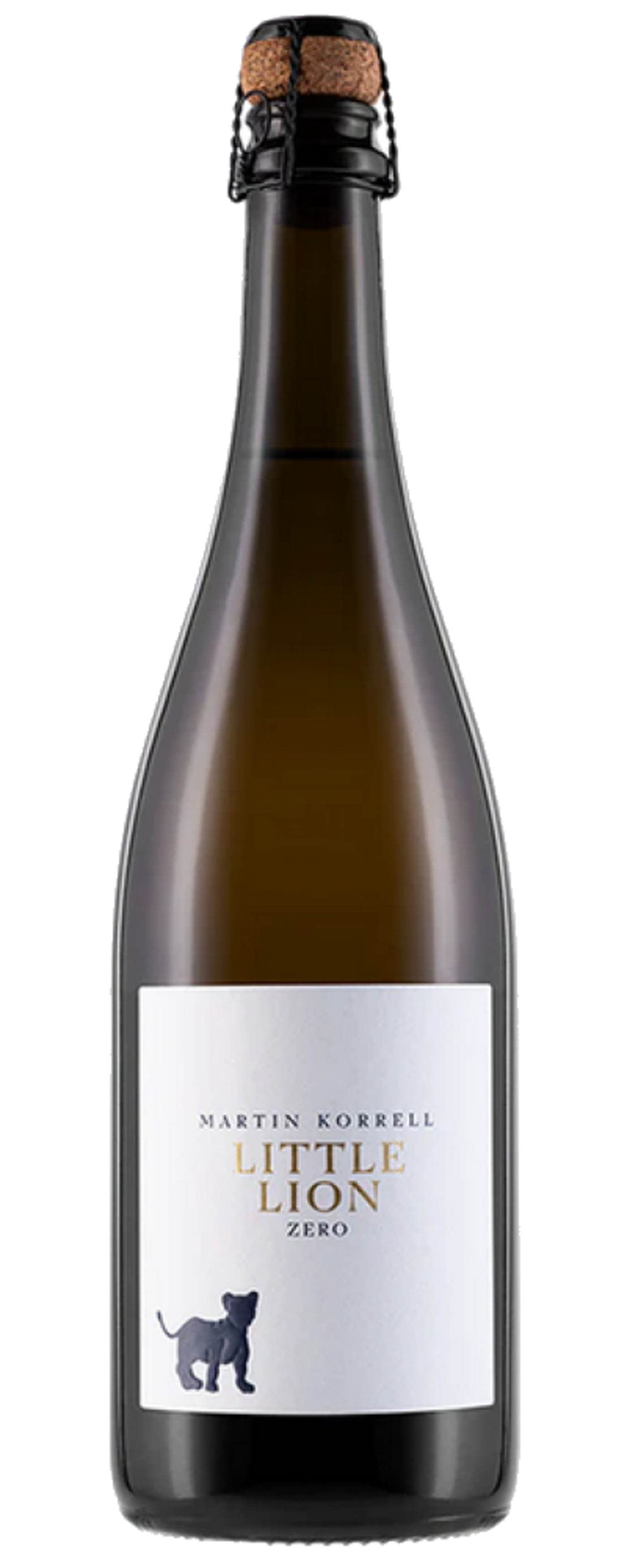 Wein-Flasche mit Etikett 'Little Lion Zero' und Löwen-Silhouette