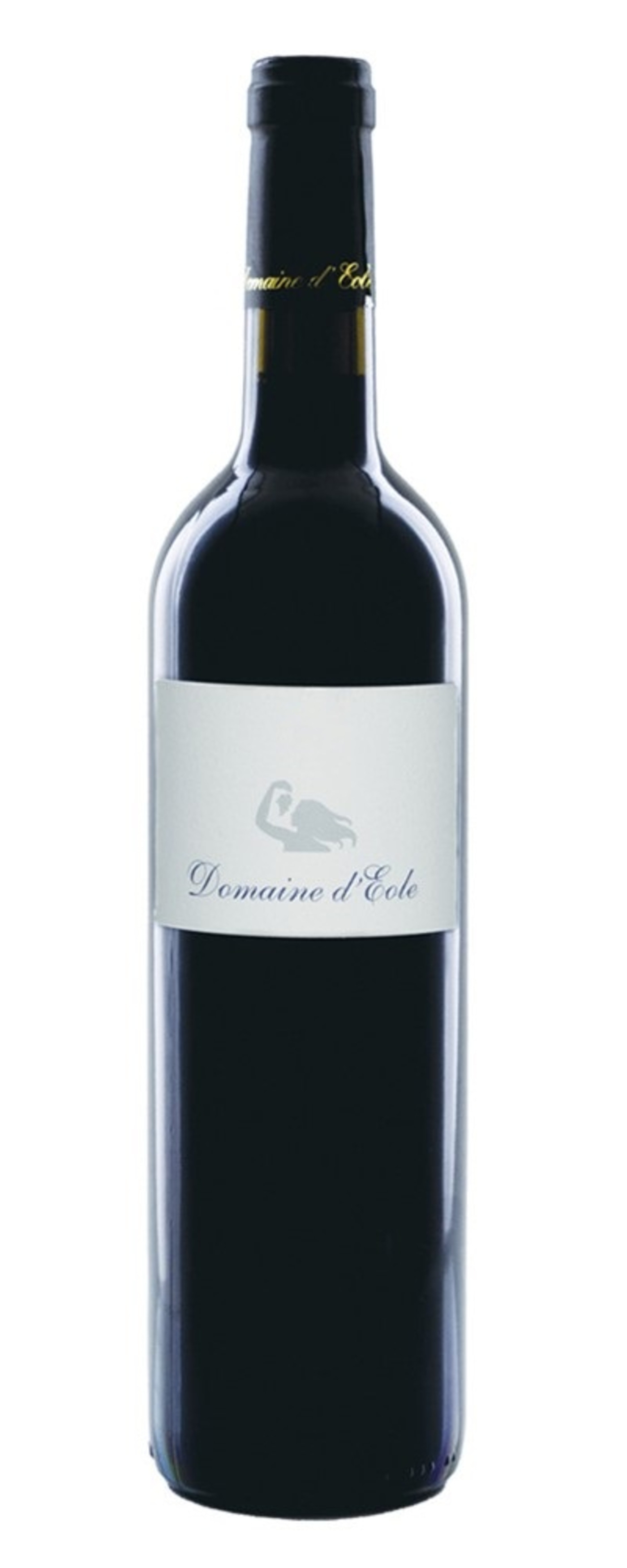 Wein-Flasche mit Etikett, Domaine d'Ecole, dunkles Rot, isoliert auf weißem Hintergrund