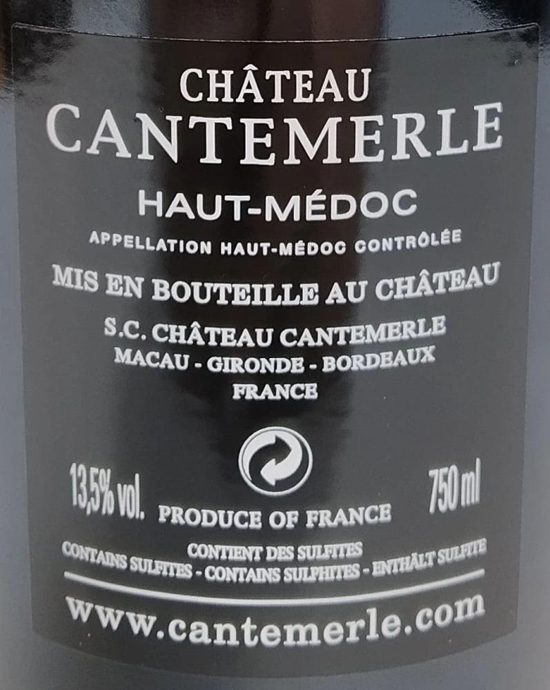 Weinflasche Château Cantemerle, Haut-Médoc, 13,5% vol., 750 ml, Frankreich, enthält Sulfite