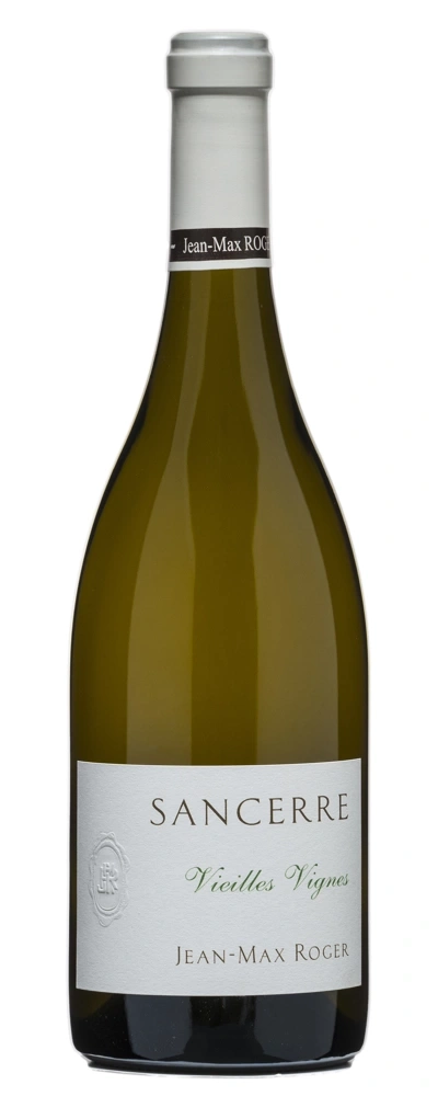Weinflasche Sancerre Vieilles Vignes Jean-Max Roger, weißes Etikett, grüne Flasche