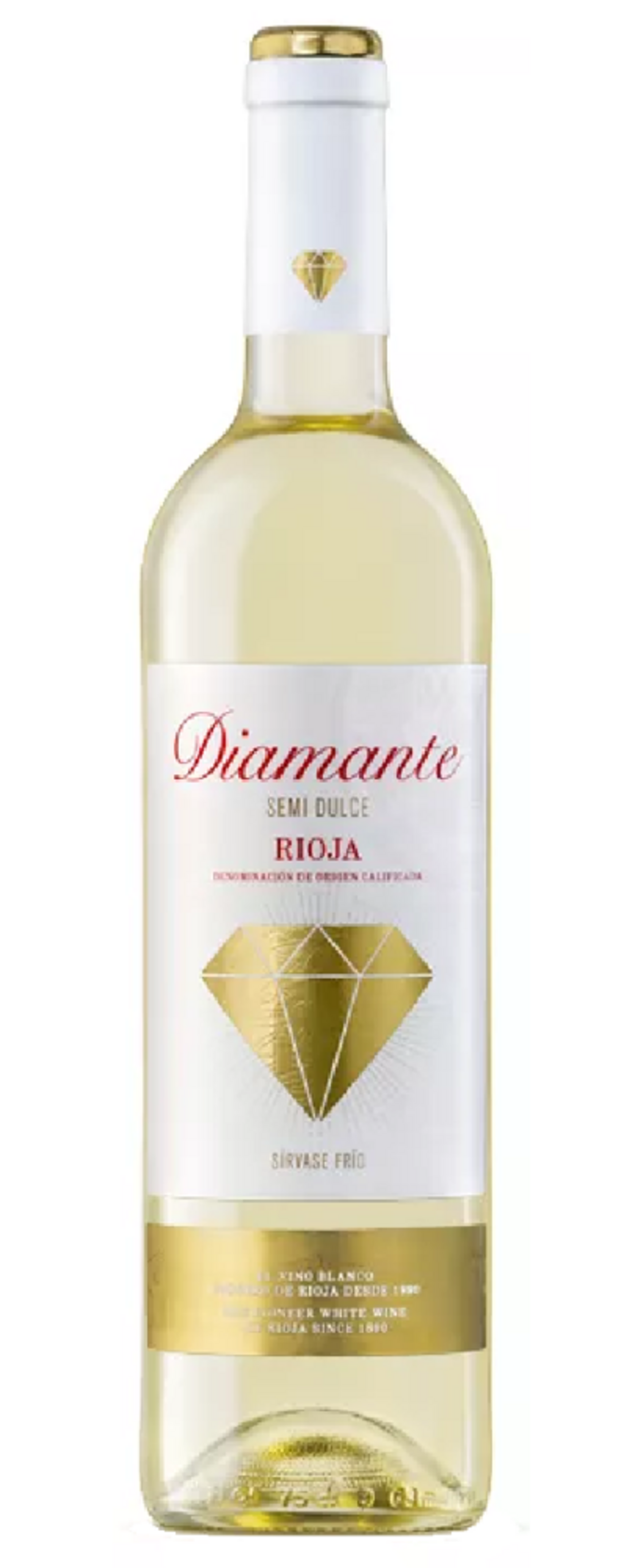 Diamante Rioja Wein, weiß, semi dulce, mit Diamant-Logo, serviert kalt, seit 1810