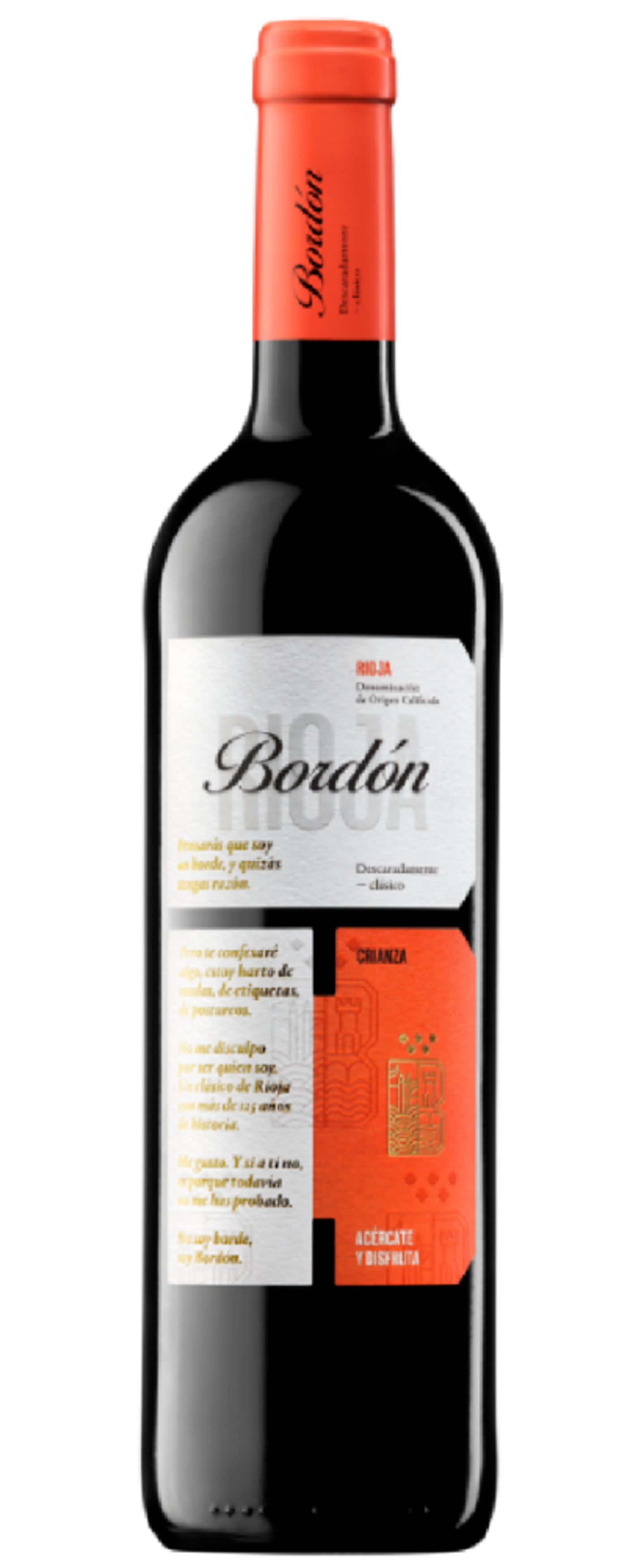 Wein Bordón Rioja Crianza, rot, Flasche, Etikett, Text, Marke, Getränk, Alkohol, Genuss, Design