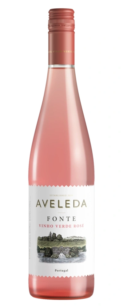 Eine Flasche Aveleda Fonte Vinho Verde Rosé Wein aus Portugal.