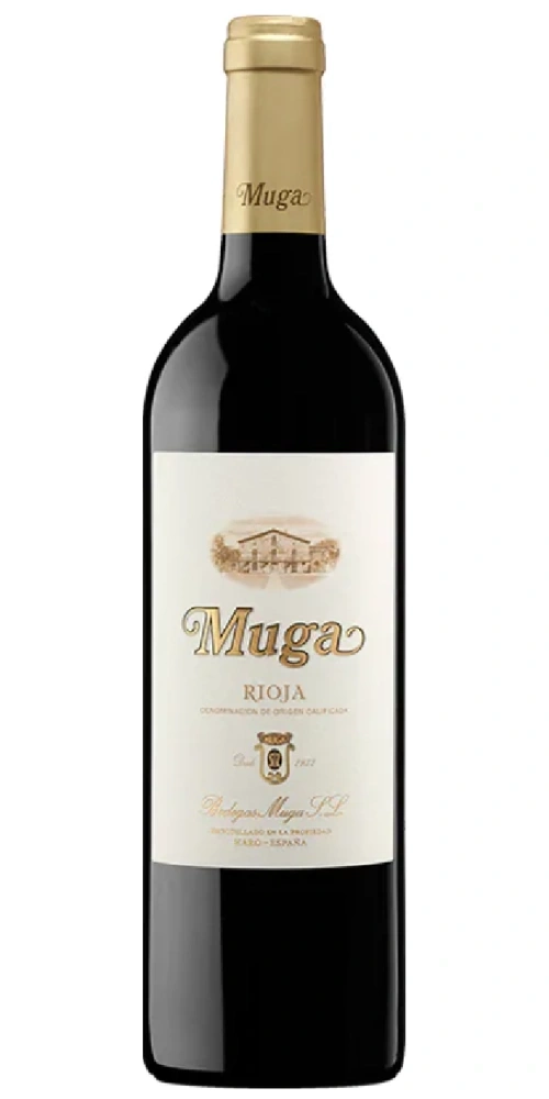 Eine Flasche Rotwein von Muga Rioja Bodegas Muga SL