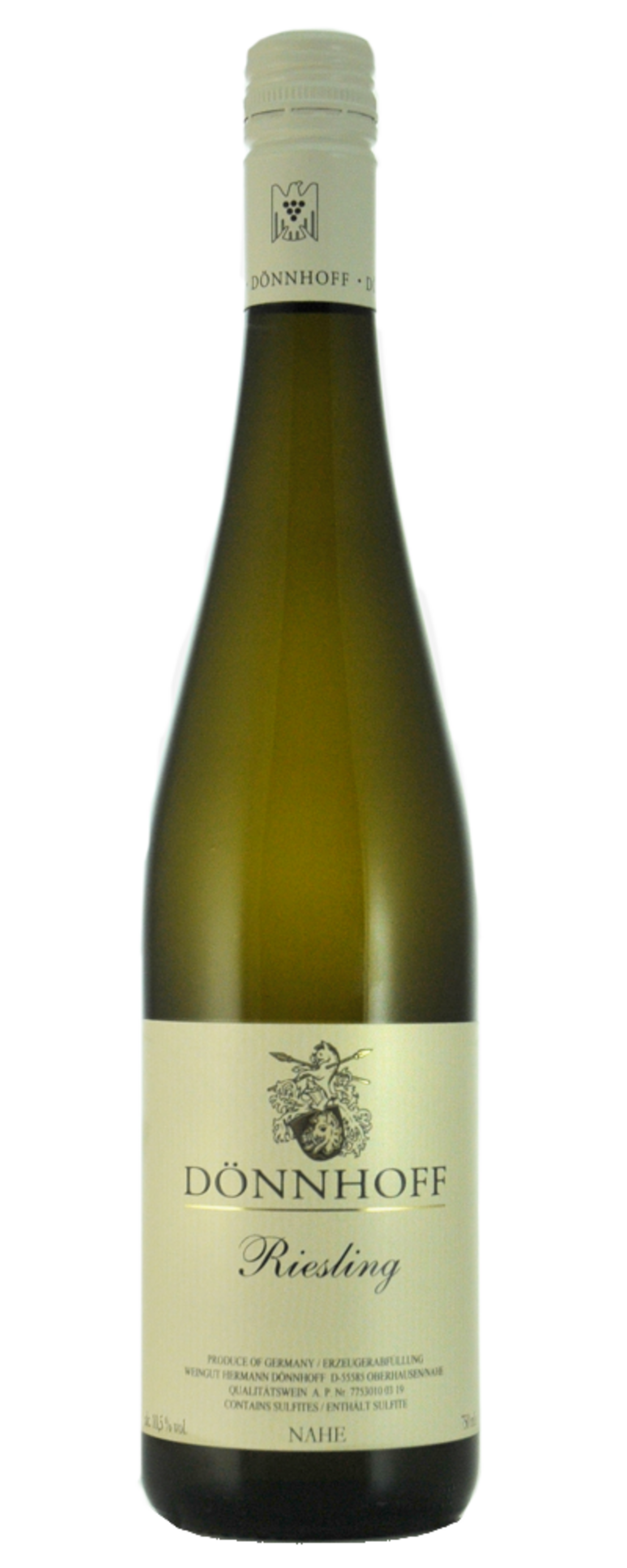 Weinflasche DÖNNHOFF Riesling, Nahe, Deutschland, Weißwein, Alkoholgehalt 10,5 % vol.