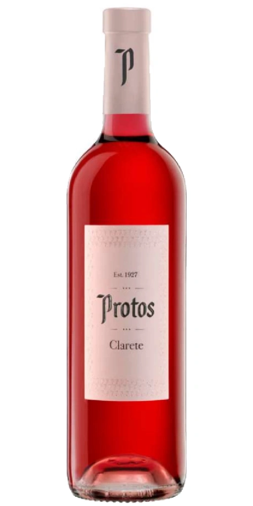 Eine Flasche rosafarbenen Weins der Marke Protos mit dem Etikett Clarete.