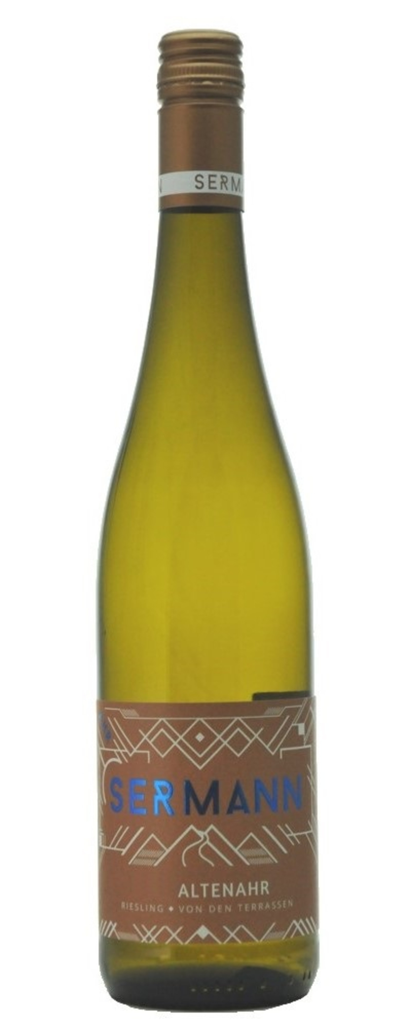 Weinflasche mit Etikett SERMANN ALTENAHR Riesling von den Terrassen