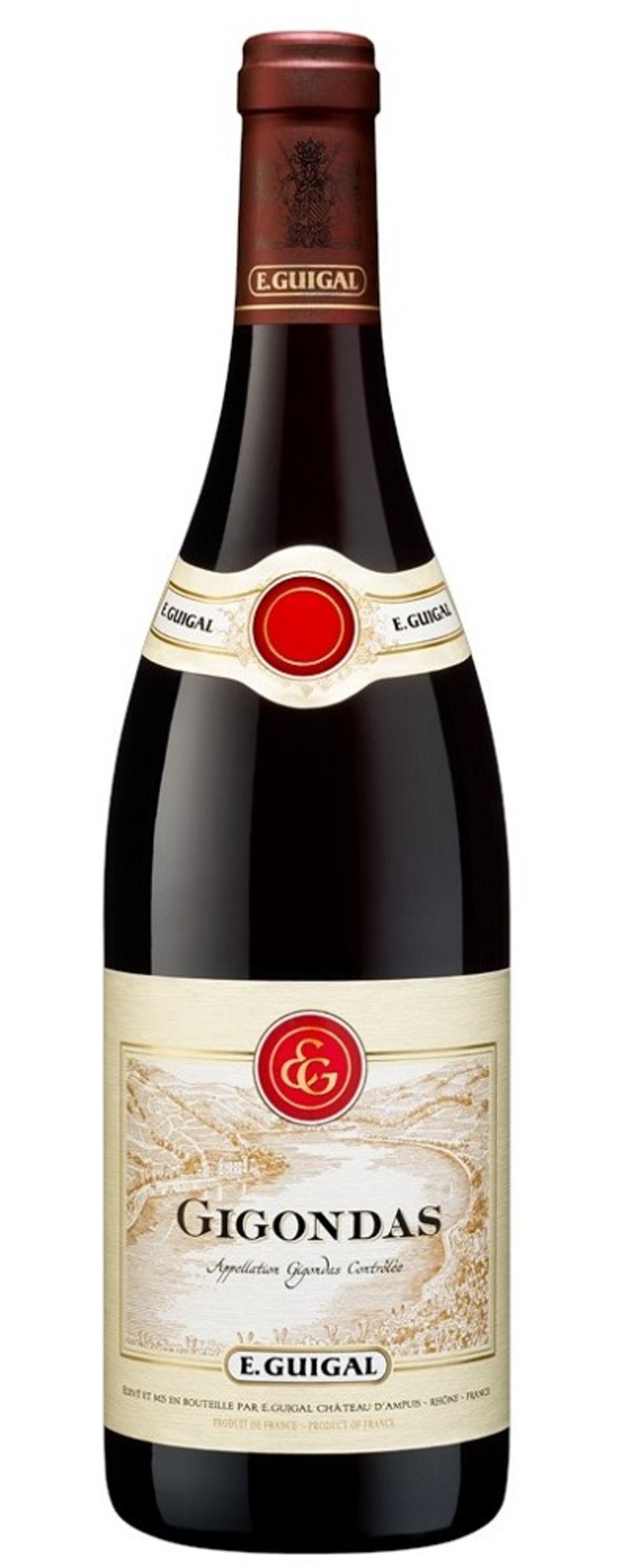 Wein Flasche Gigondas E. Guigal, rot, Etikett, Appellation Gigondas Contrôlée