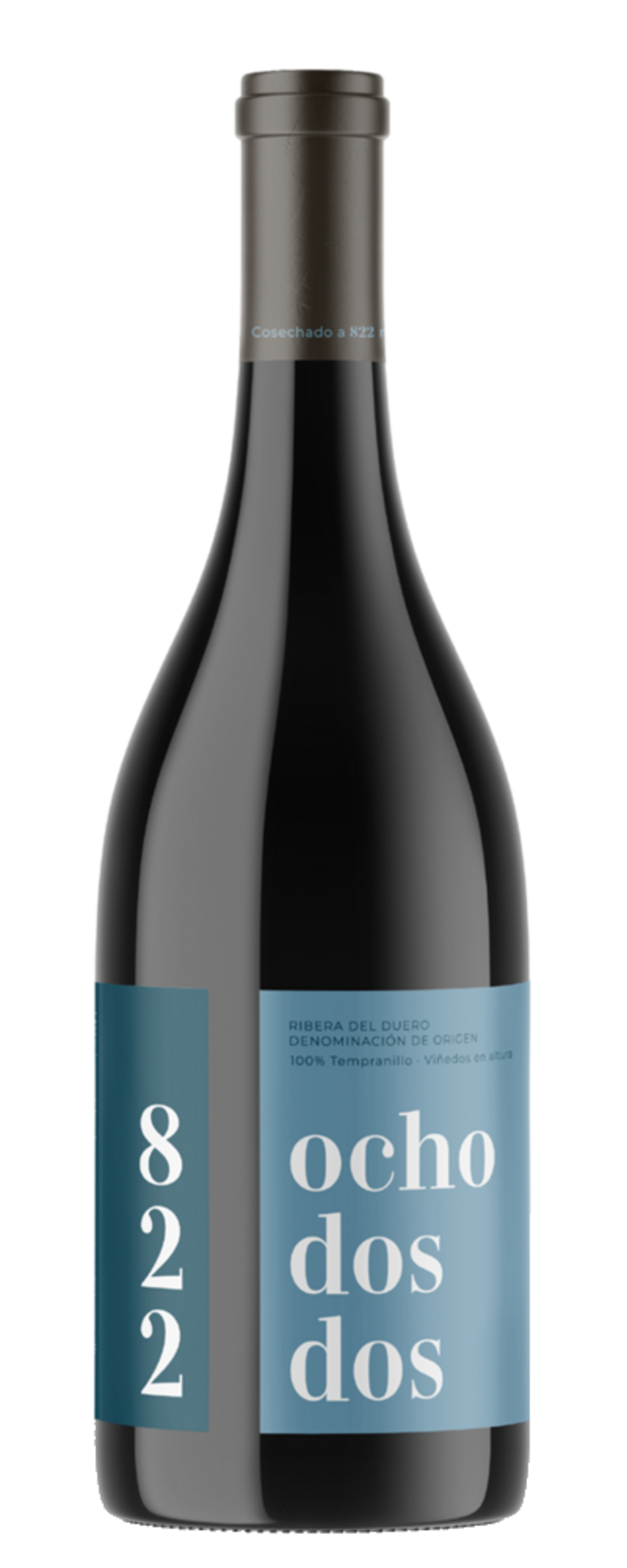 Wein-Flasche mit der Aufschrift 'Ocho dos dos' und 'Ribera del Duero'.