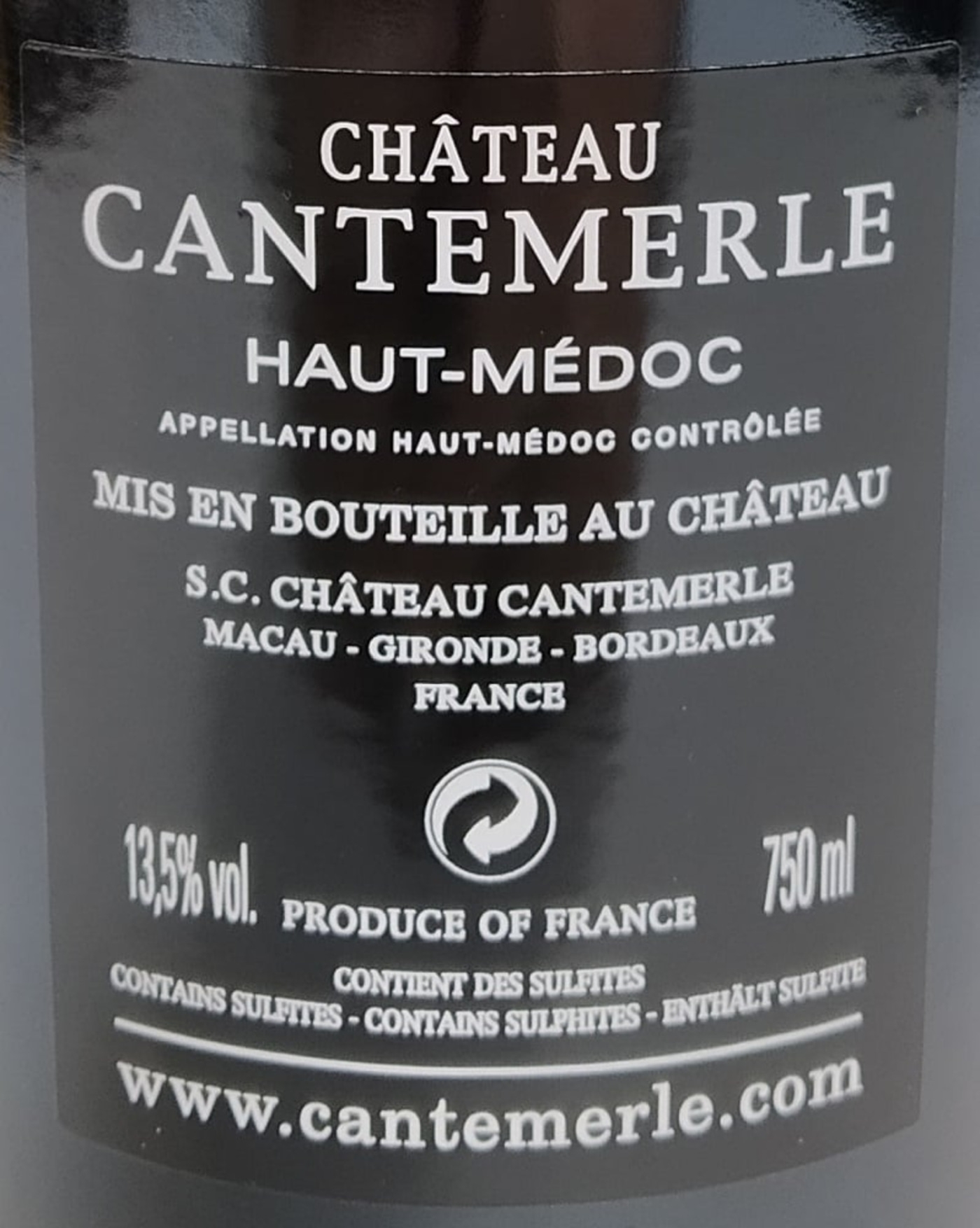 Weinflasche Château Cantemerle, Haut-Médoc, 13,5% vol., 750 ml, Frankreich, enthält Sulfite