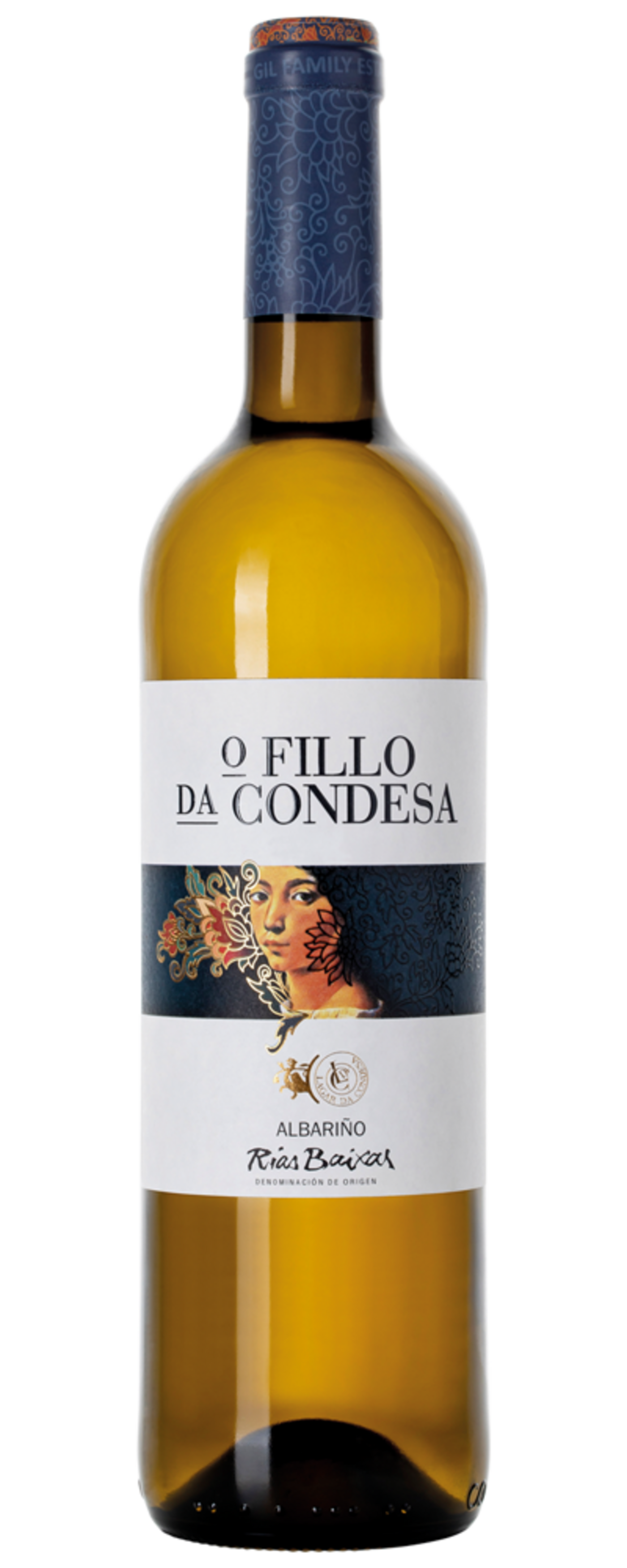 Weinflasche mit Etikett 'O Fillo da Condesa' und 'Albariño Rias Baixas'
