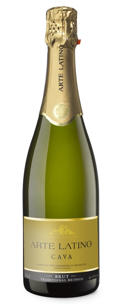 Flasche Arte Latino Cava Brut mit goldenem Etikett