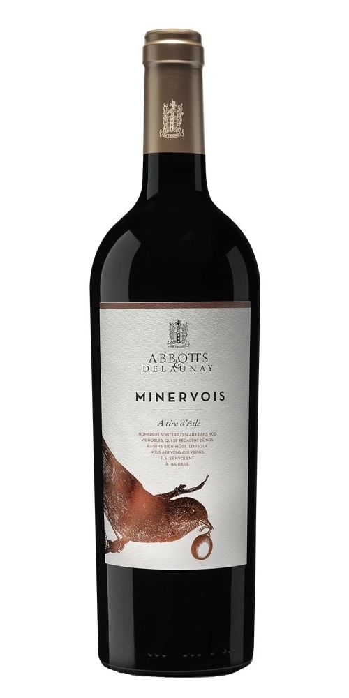 Eine Flasche Rotwein mit dem Etikett Abbotts Delaunay Minervois