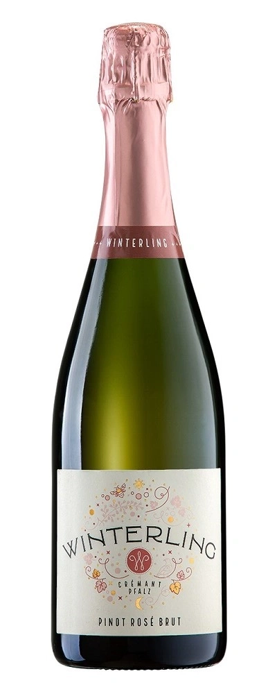 Flasche Winterling Crémant Pfalz Pinot Rosé Brut, rosa Kapsel, Etikett