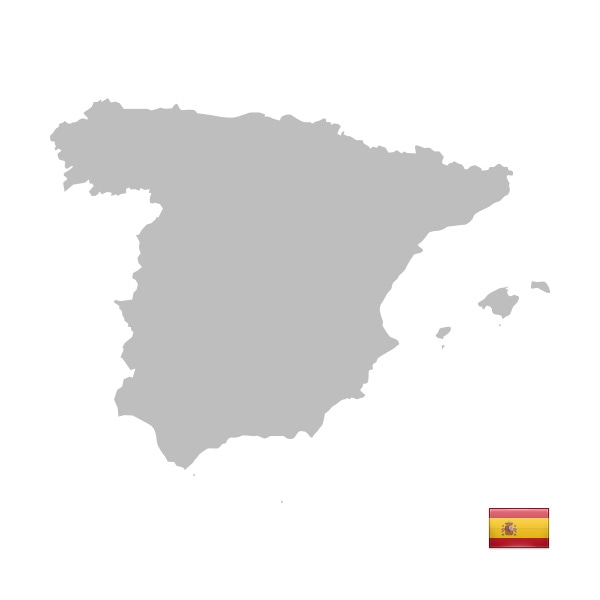 Graue Karte von Spanien mit der spanischen Flagge auf weißem Hintergrund.