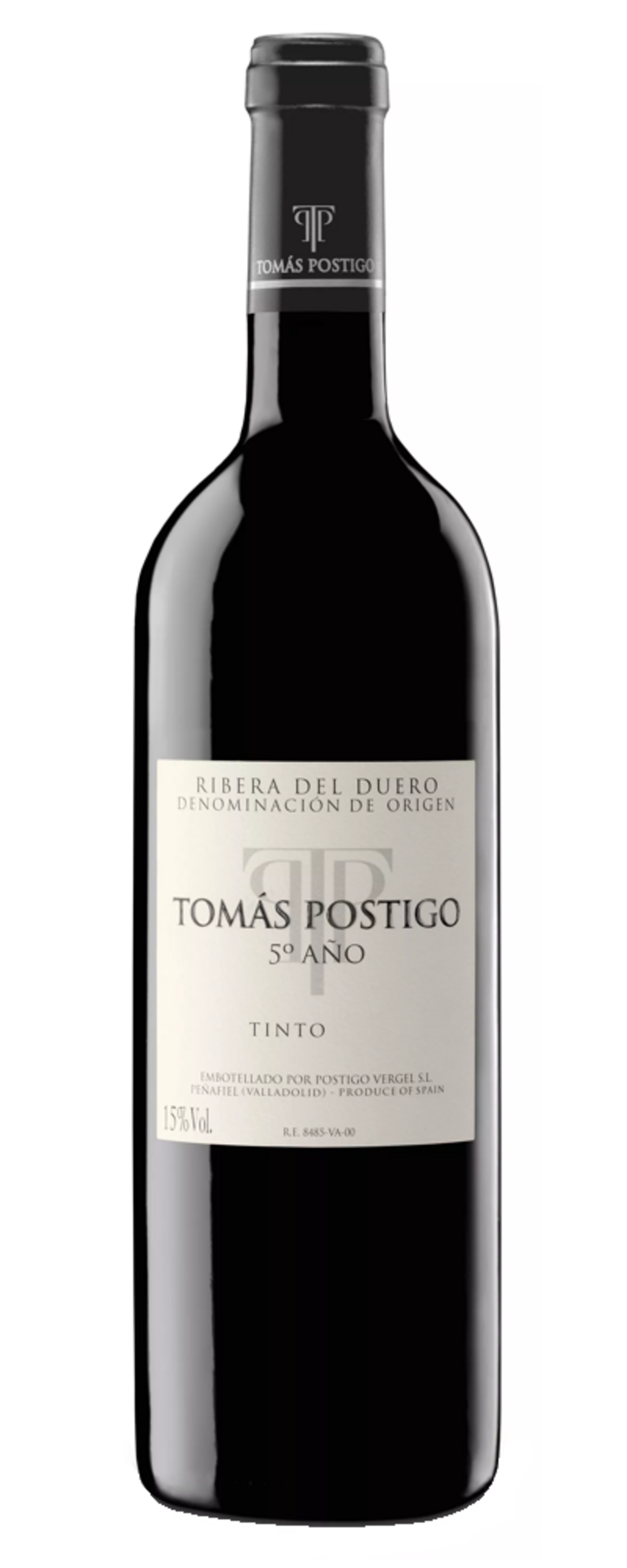 Weinflasche von Tomás Postigo, 5° AÑO, Tinto, 15% Vol., Ribera del Duero, Spanien.