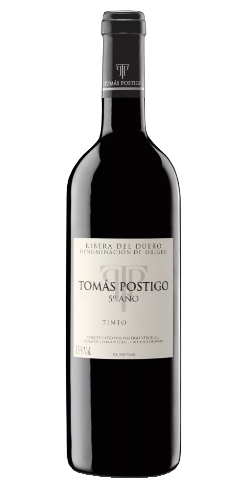 Rotweinflasche mit dem Etikett "Tomás Postigo" und "Ribera del Duero"