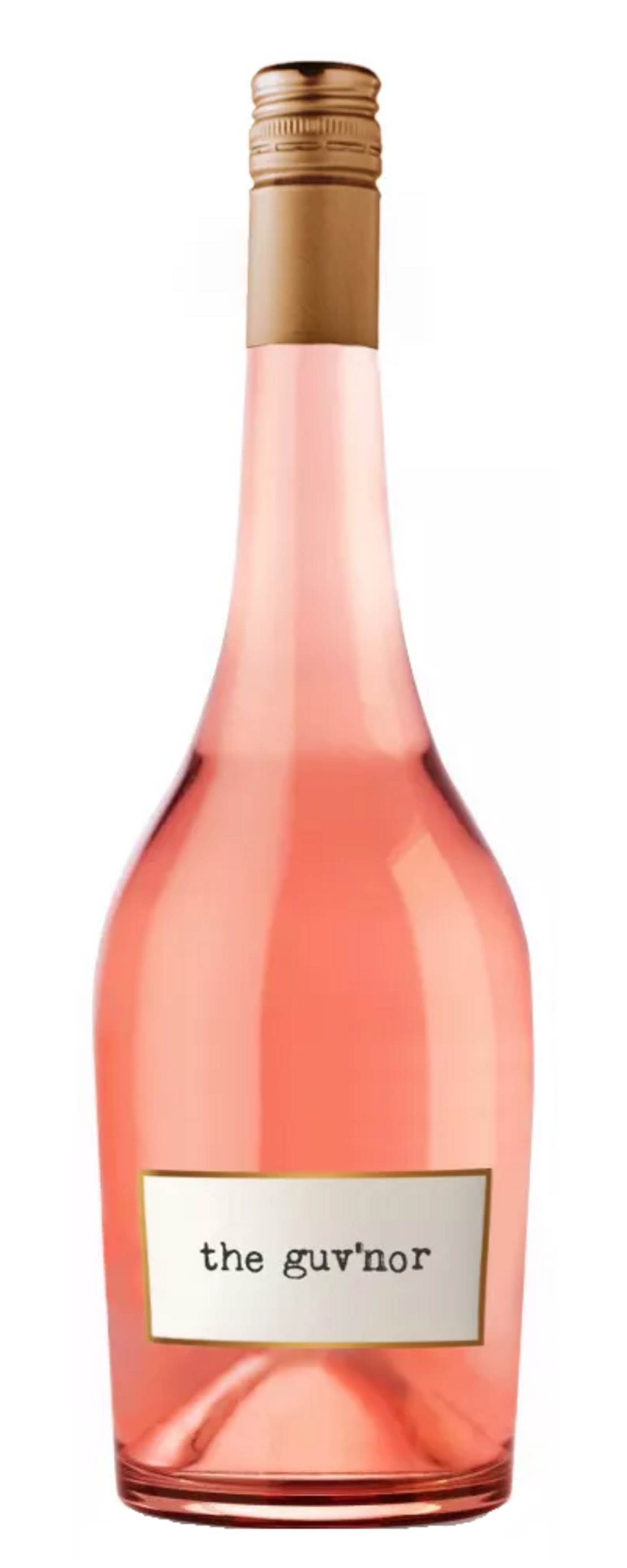 Roséwein-Flasche mit dem Etikett 'the guv'nor' und goldener Kappe