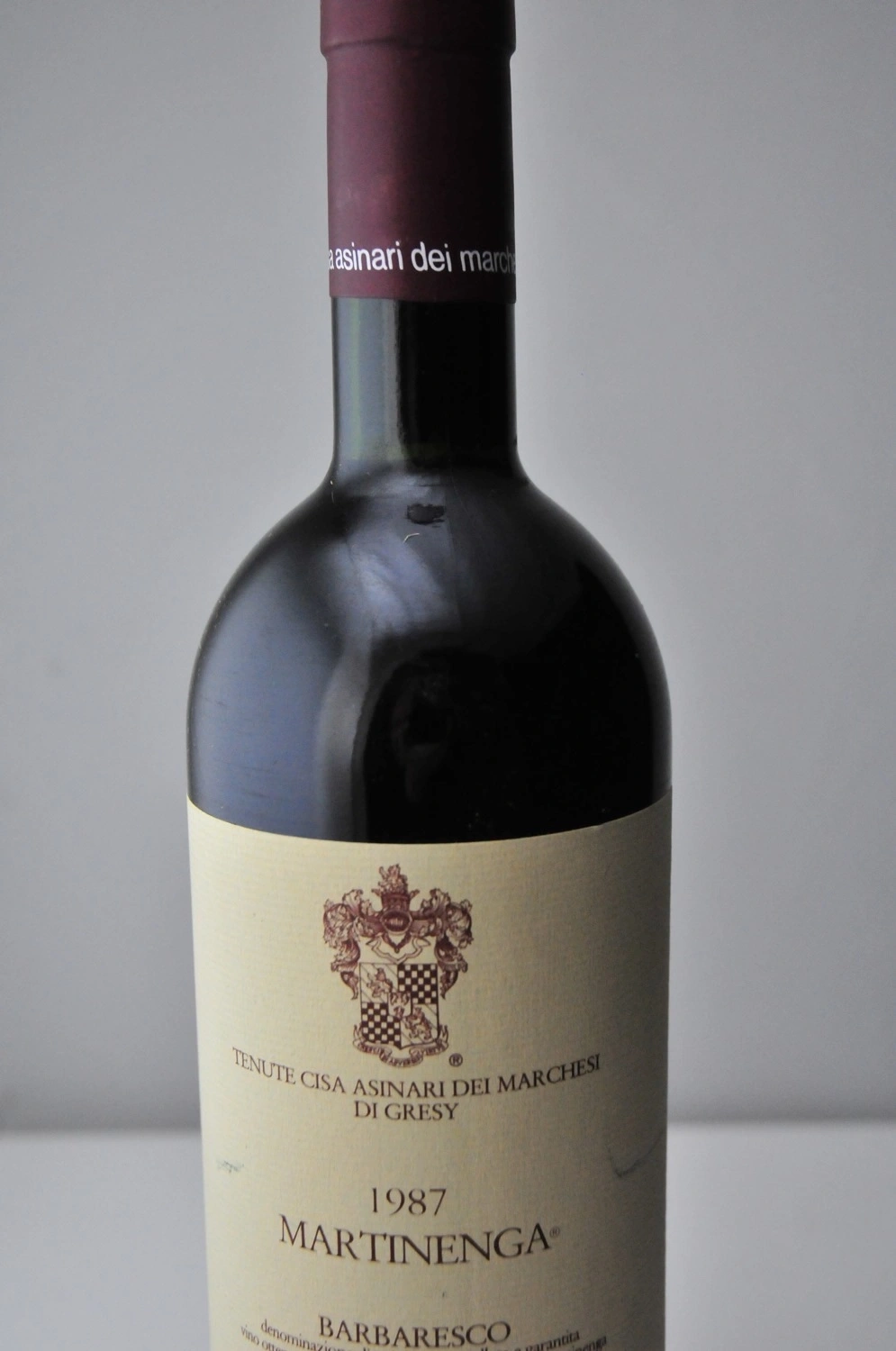 Wein, Flasche, Etikett, Text, Jahrgang, Martinenga, Barbaresco, 1987, Tenute Cisa Asinari