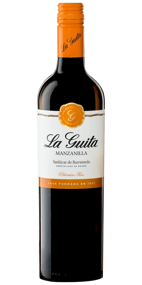 La Guita Manzanilla Wein Flasche mit Orangenkappe