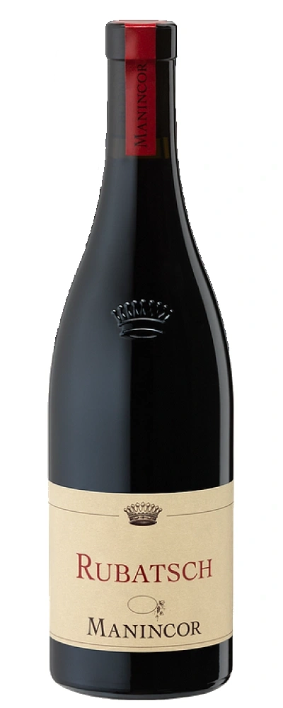 Wein Rubatsch Manincor, dunkle Flasche, Etikett mit Krone und Schriftzug